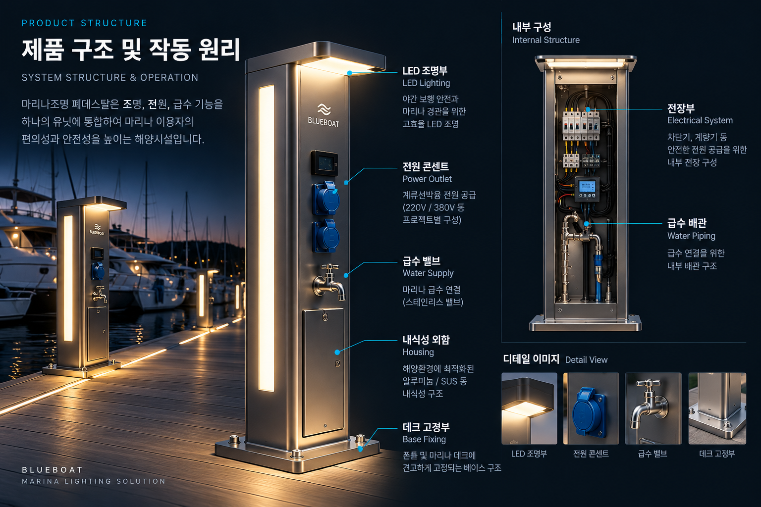 마리나조명 페데스탈 제품 구조 및 작동 원리